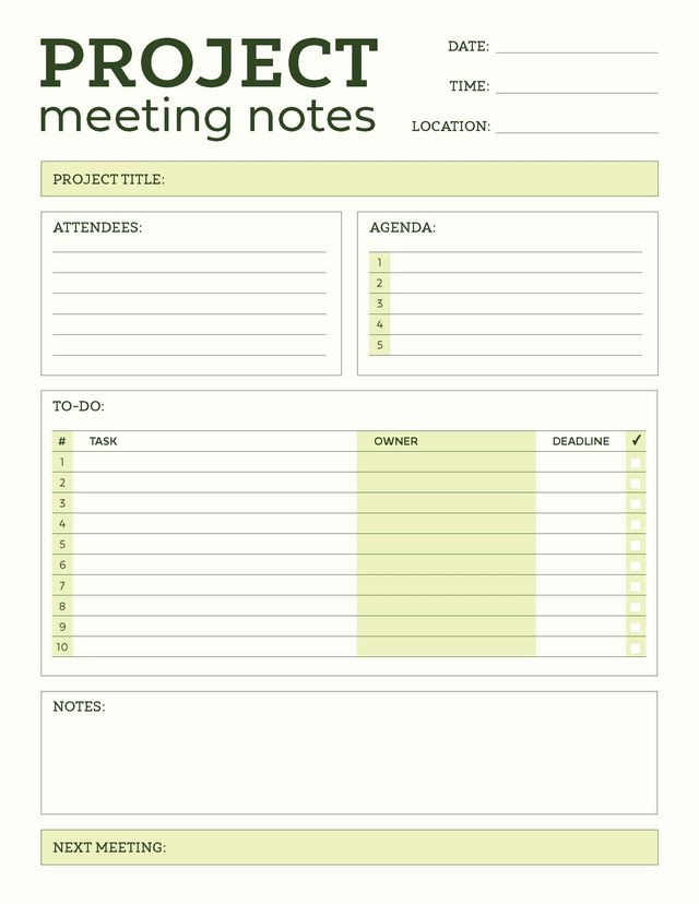 Screenshot of a project meeting notes template.