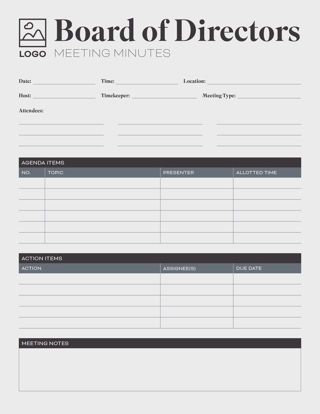 Screenshot of a formal meeting notes template.