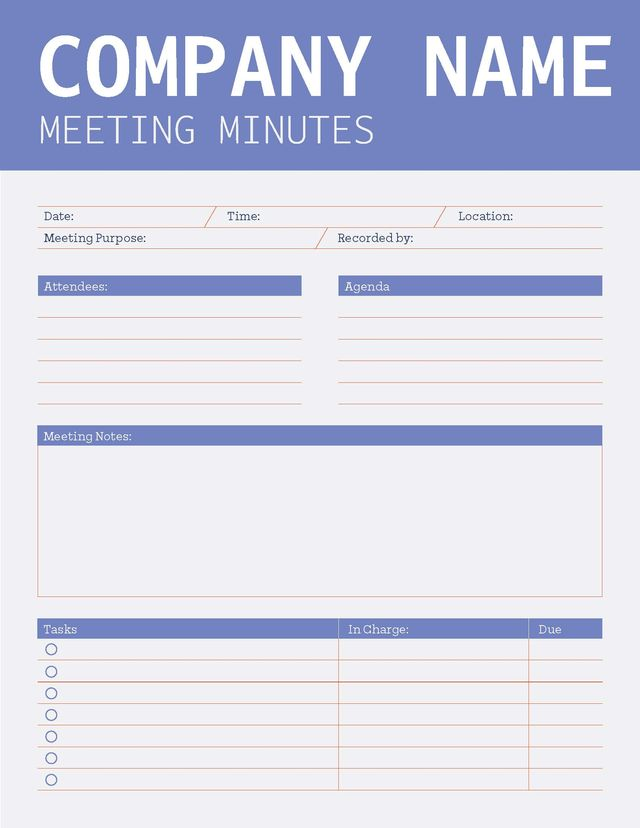 Screenshot of a standard meeting minutes template.