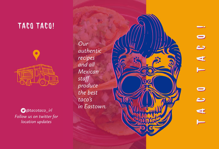 粉色和橙色 Taco 食品卡车宣传册宣传册构思