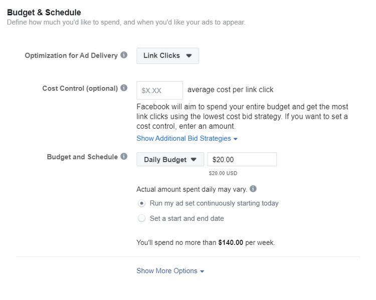 how to advertise on facebook: budget and schedule