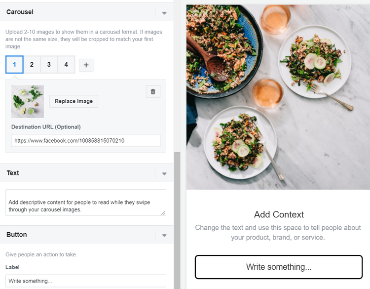 how to advertise on facebook: carousel setting
