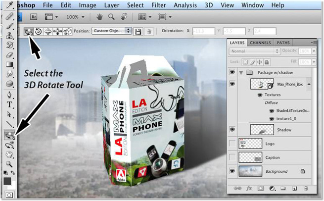 Modifying 3D layers in Photoshop Extended.