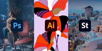Adobe Photoshop, Adobe Illustrator and Adobe Stock logos