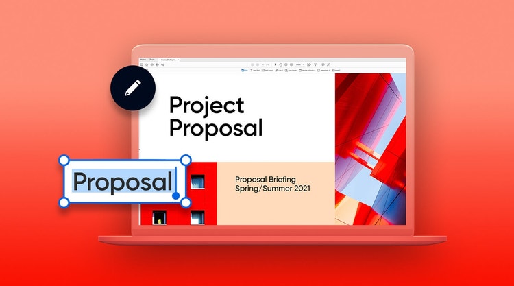 A PDF project proposal on a laptop