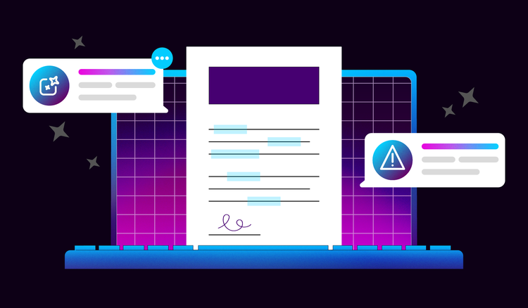 AI contract review is used on a document displayed on a laptop.