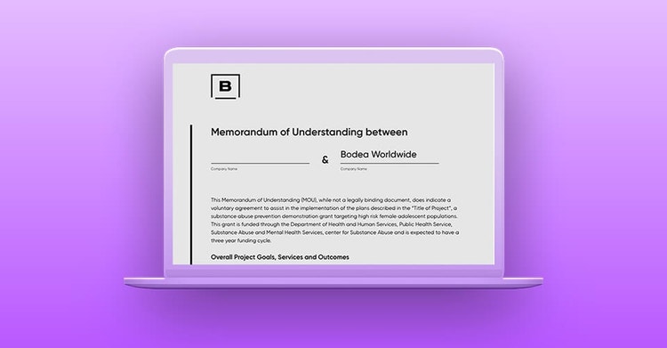 A memorandum of understanding (MOU) being viewed on a laptop.