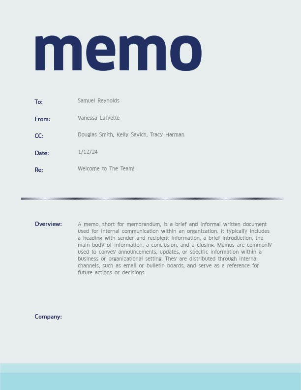 Screenshot of a general memo template.