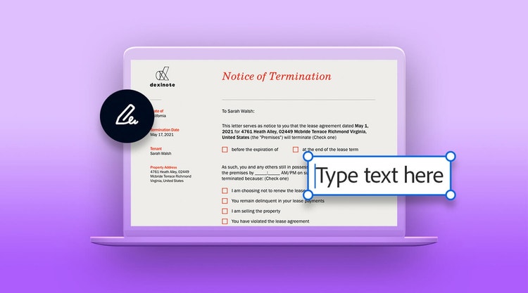 A lease termination letter on a laptop
