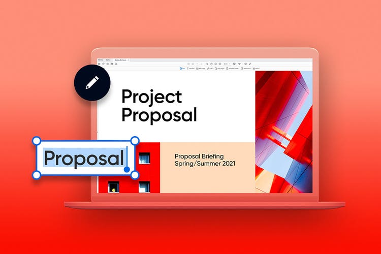 A PDF project proposal on a laptop