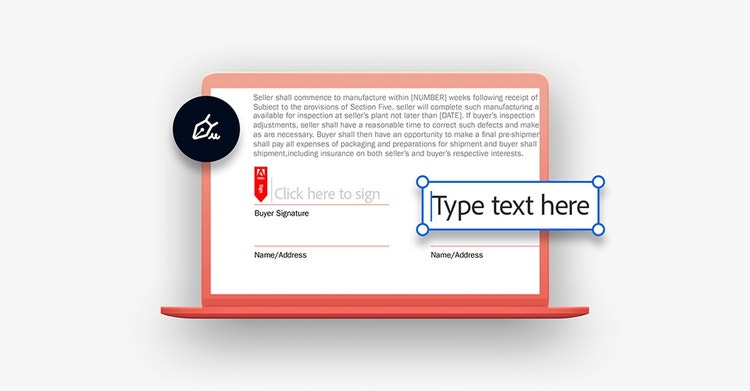 A mortgage contract ready to be signed in Acrobat Sign mocked up on a laptop with icon overlaid