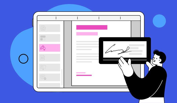 An illustration of a PDF with a callout box showing a digital signature.