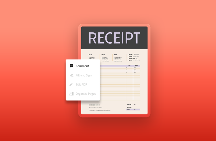 A tablet, smartphone, and laptop display a receipt template.