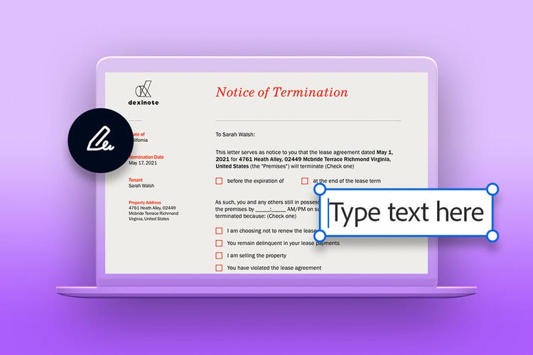 A lease termination letter on a laptop