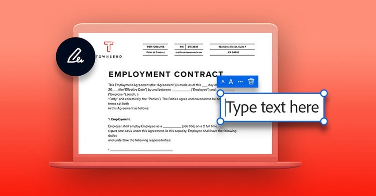 A graphic of an employment contract on a laptop