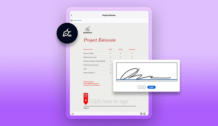 Signing a digital project estimate using Adobe Sign