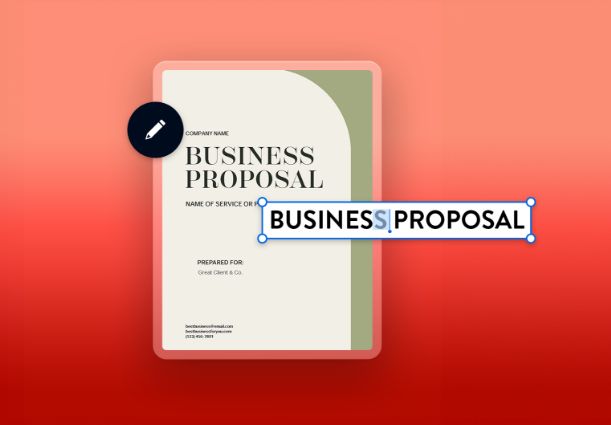 Example of a business proposal title page being edited in Adobe Acrobat.