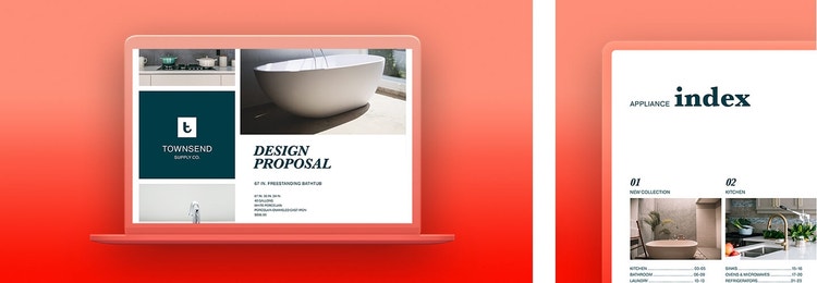 A graphic of a design proposal on a laptop next to a graphic of a design proposal on a tablet device