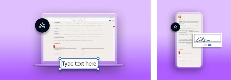 Examples of using Adobe Sign for sales workflows on a laptop and a smartphone