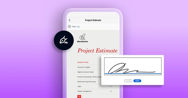 Signing a project proposal on a mobile device using Adobe Sign