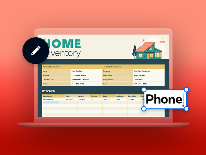 A screenshot of a home inventory template.