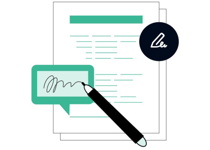 A digital stylus draws an e-signature on a document.