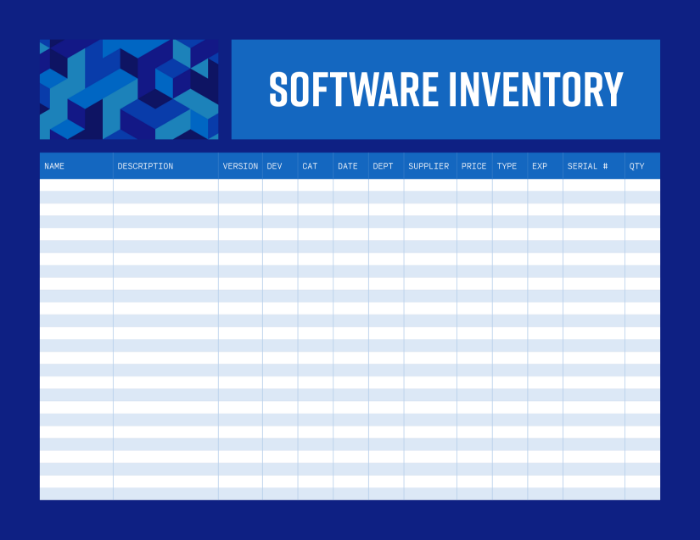 A screenshot of a software inventory template.