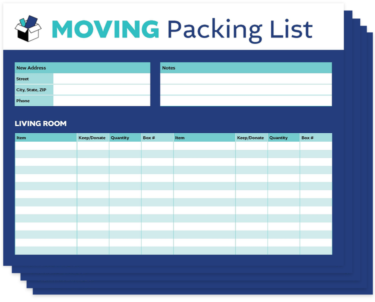Screenshot of a moving packing list template.