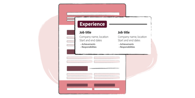 The job title and the applicant's achievements appear on the experience section of the resume.