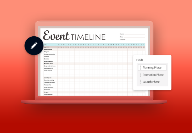 Screenshots of event planning, budget, and checklist templates