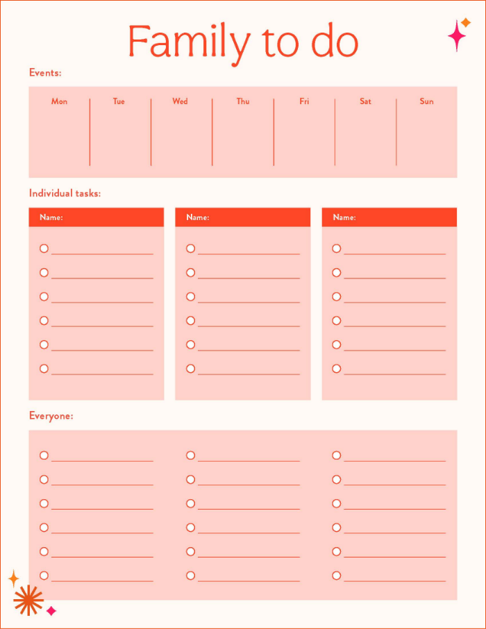 A screenshot of a free downloadable family to-do list template PDF.