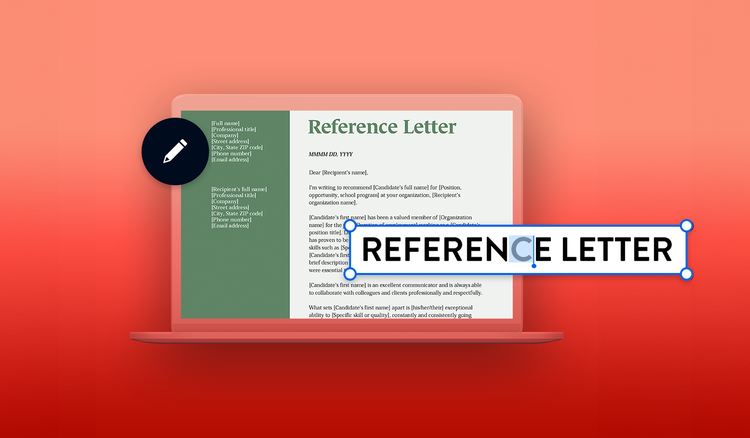 A reference letter is displayed on a laptop.