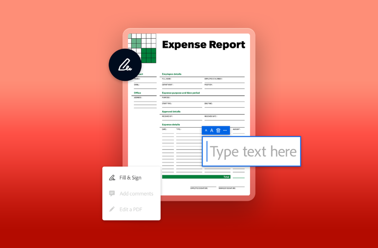 A free downloadable expense report template preview with customizable options to fill and sign the PDF.