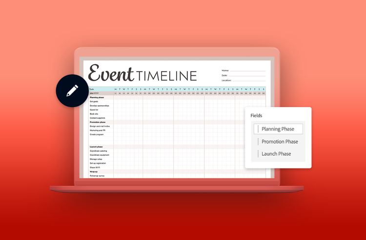 Screenshots of event planning, budget, and checklist templates