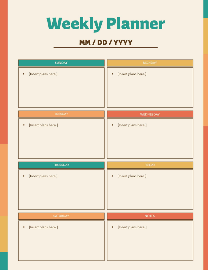 Screenshot of a weekly planner template