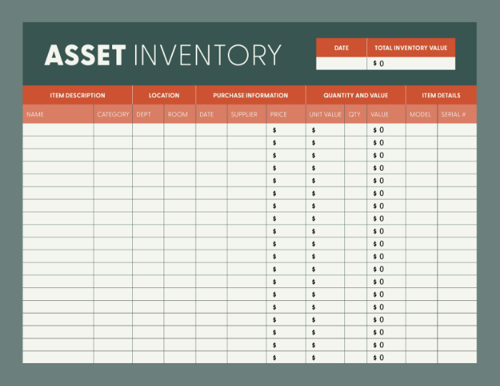 A screenshot of an asset inventory template.
