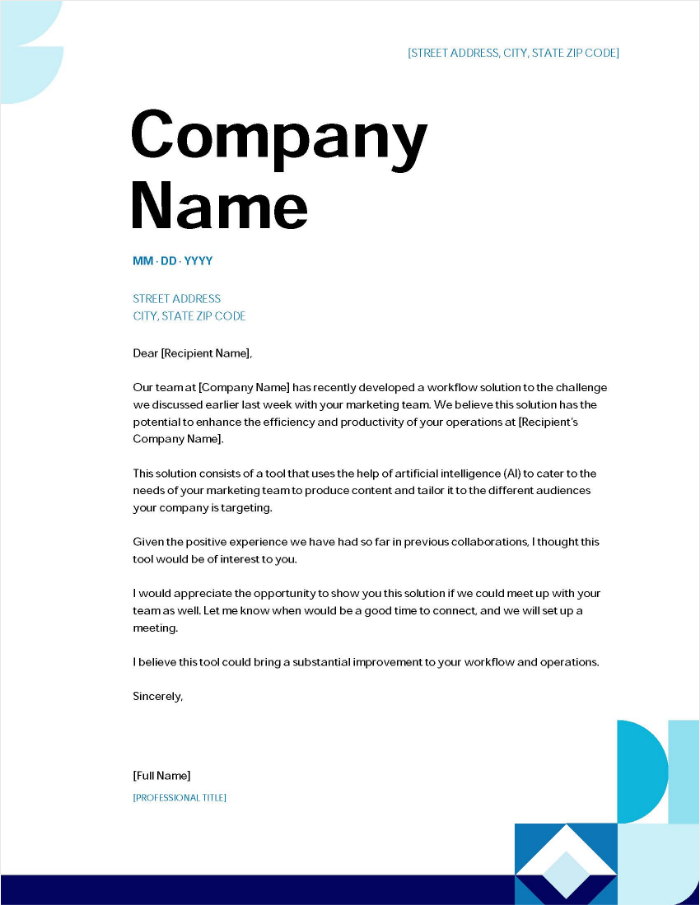 Screenshot of a business letter template.