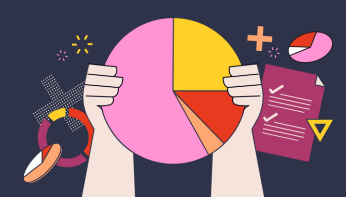 Two hands hold a large circular pie graph representing data used in a business report.