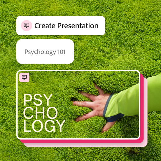Prompt to create presentation for psychology 101. A hand pressing into soft, green moss on the cover.