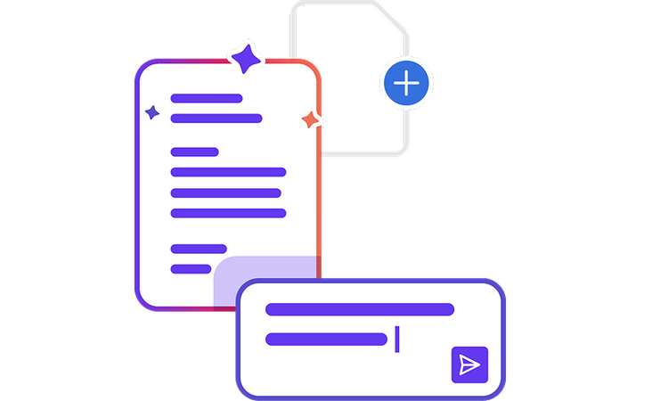 A highlighted document with a pop-up chat box showing how you can chat with a PDF to get answers and collect or share quick insights.