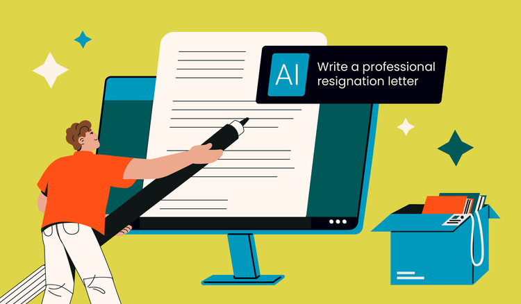 A person writes an AI resignation letter on a desktop computer.