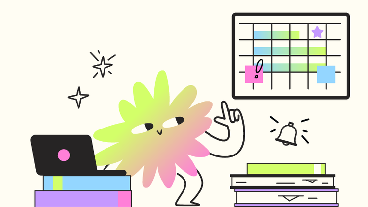 A cartoon character creates a study schedule.