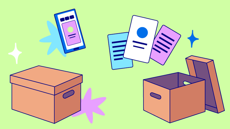 Two boxes, three flashcards, and a smartphone are used to study using the Leitner System.