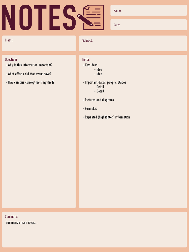 A Cornell note taking template.