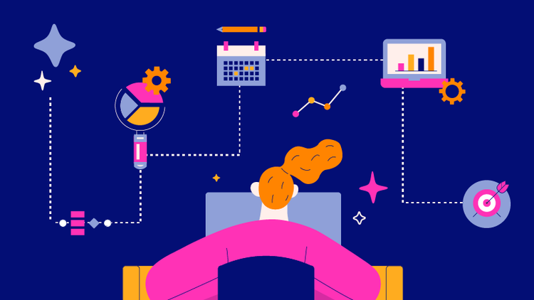 A woman sitting at a desk uses an AI SOP generator on her computer.