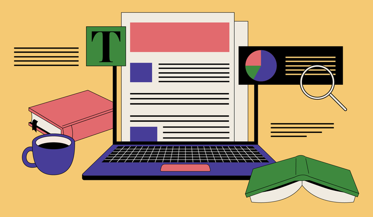 A scholarly article is displayed on a laptop with books and a mug of coffee beside it.