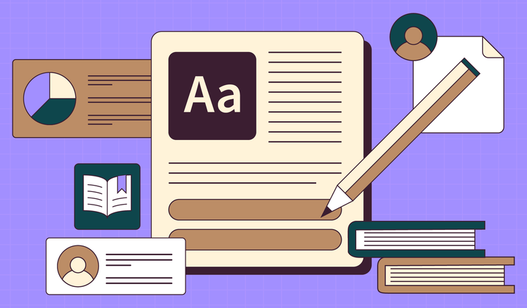 A page of citations is displayed, featuring a pencil, books, an author's profile photo, and a chart graphic beside it.