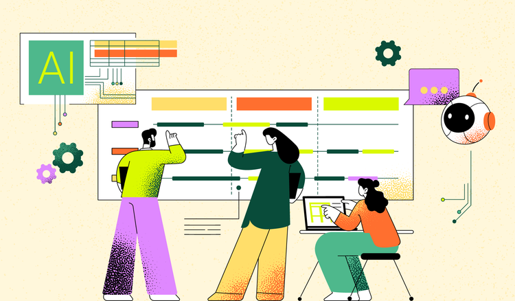 A group of people uses online content collaboration.