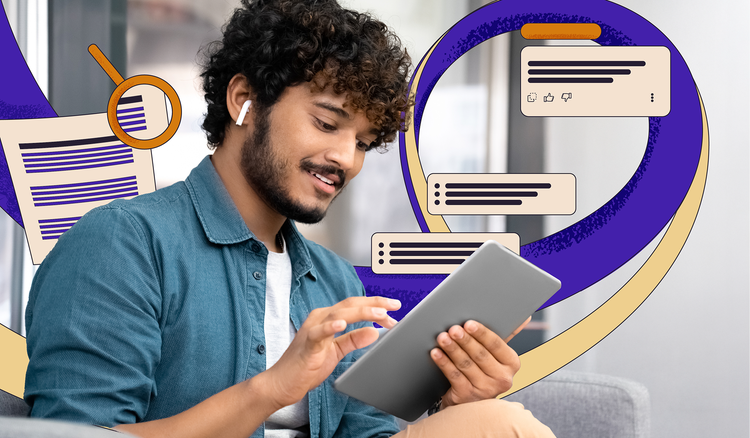 A man reads through articles on a tablet.