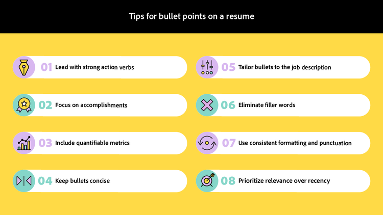 Tips for bullet points on a resume.